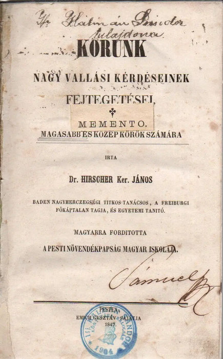 Korunk nagy vallási kérdéseinek fejtegetései