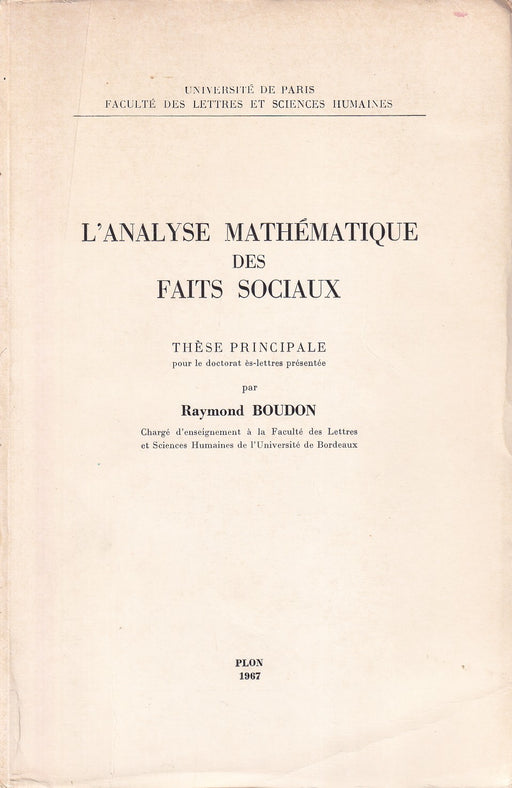 L'analyse mathématique des faits sociaux