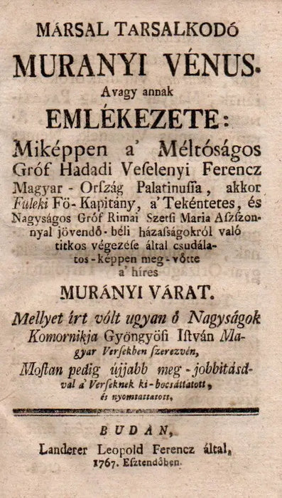 Mársal társalkodó Murányi Vénus, avagy annak emlékezete
