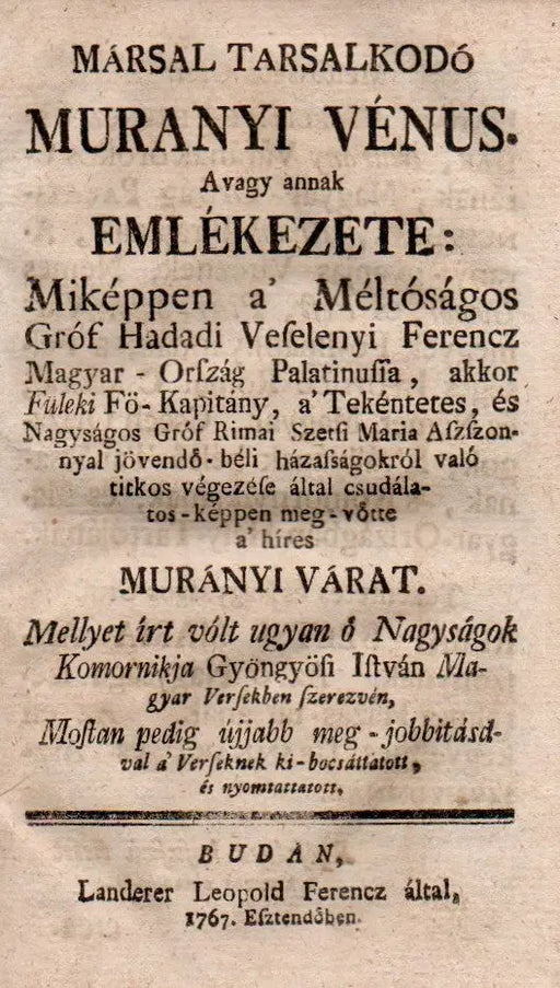 Mársal társalkodó Murányi Vénus, avagy annak emlékezete