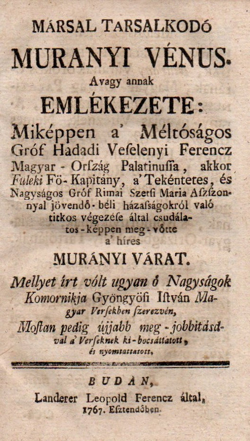 Mársal társalkodó Murányi Vénus, avagy annak emlékezete