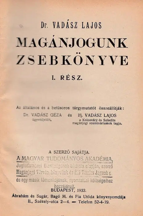 Magánjogunk zsebkönyve I.