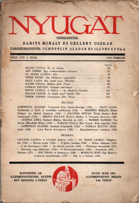 Nyugat XXXII. évfolyam 2. szám 1939