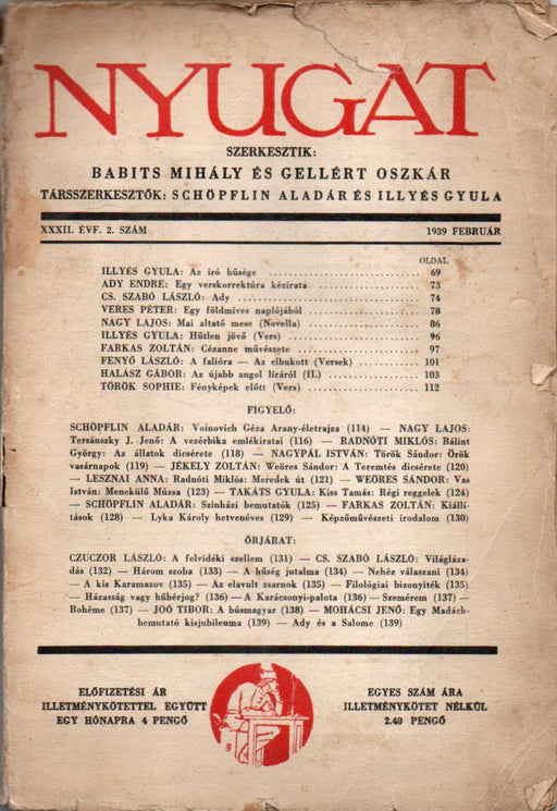 Nyugat XXXII. évfolyam 2. szám 1939