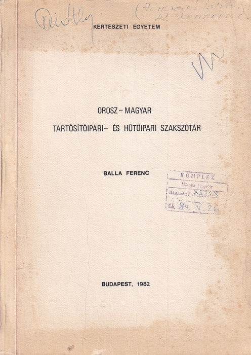 Orosz-magyar tartósítóipari- és hűtőipari szakszótár