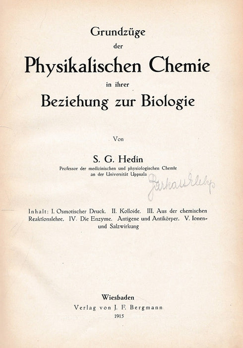 Grundzüge der Physikalischen Chemie in ihrer Beziehung zur Biologie