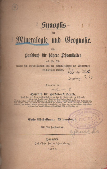 Synopsis der Mineralogie und Geognosie I. – Mineralogie