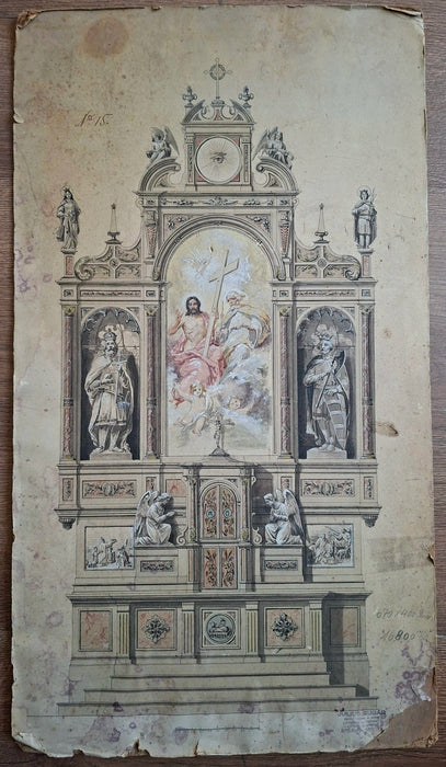 Szentháromság-oltár terve Szent István és Szent László alakjával