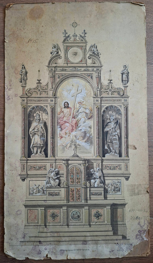 Szentháromság-oltár terve Szent István és Szent László alakjával