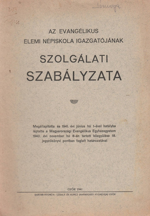Az evangélikus elemi népiskola igazgatójának szolgálati szabályzata