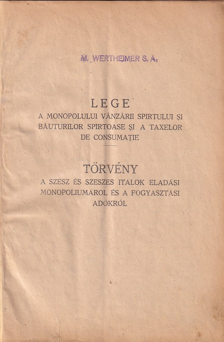 Tőrvény a szesz és szeszes italok eladási monopoliumárol és a fogyasztási adókról