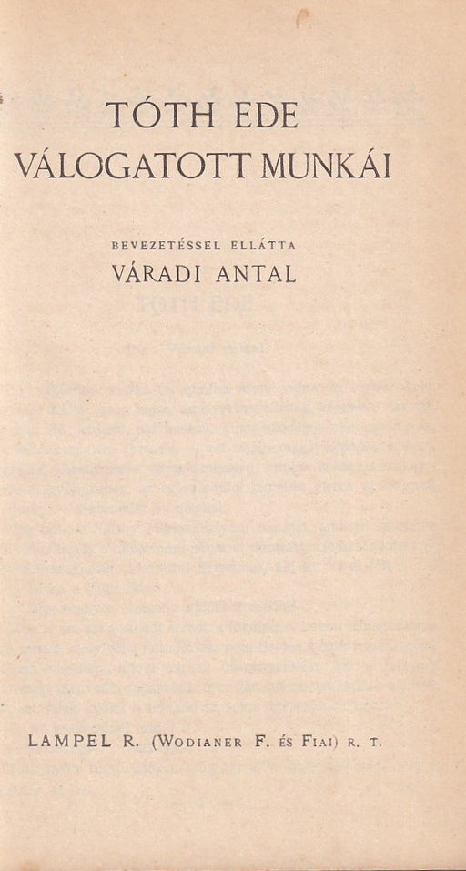 Tóth Ede válogatott munkái