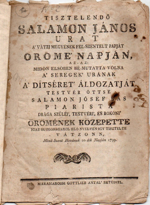 Tisztelendő Salamon János urat