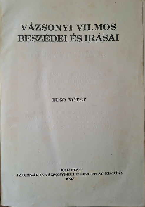 Vázsonyi Vilmos beszédei és írásai I-II.
