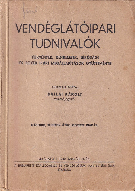 Vendéglátóipari tudnivalók