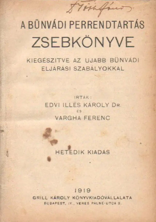 A bűnvádi perrendtartás zsebkönyve - Oskola Antikvárium
