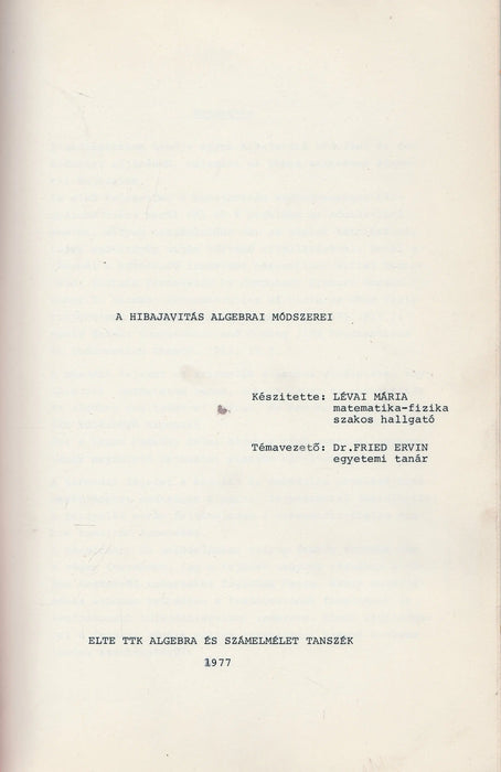 A hibajavítás algebrai módszerei - Oskola Antikvárium