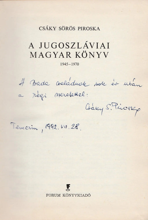 A jugoszláviai magyar könyv - Oskola Antikvárium