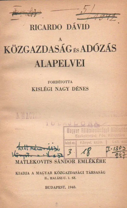 A közgazdaság és az adózás alapelvei - Oskola Antikvárium
