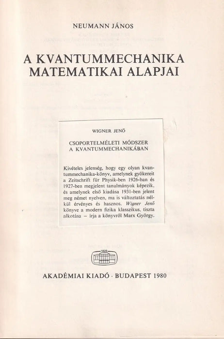 A kvantummechanika matematikai alapjai - Oskola Antikvárium