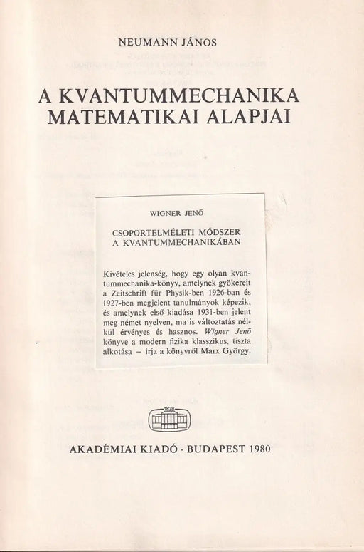 A kvantummechanika matematikai alapjai - Oskola Antikvárium