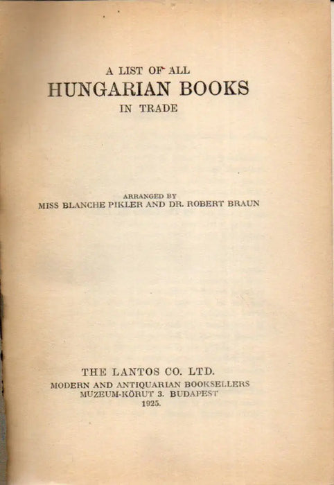 A List of All Hungarian Books in Trade - Oskola Antikvárium