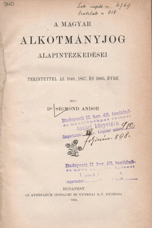 A magyar alkotmányjog alapintézkedései - Oskola Antikvárium
