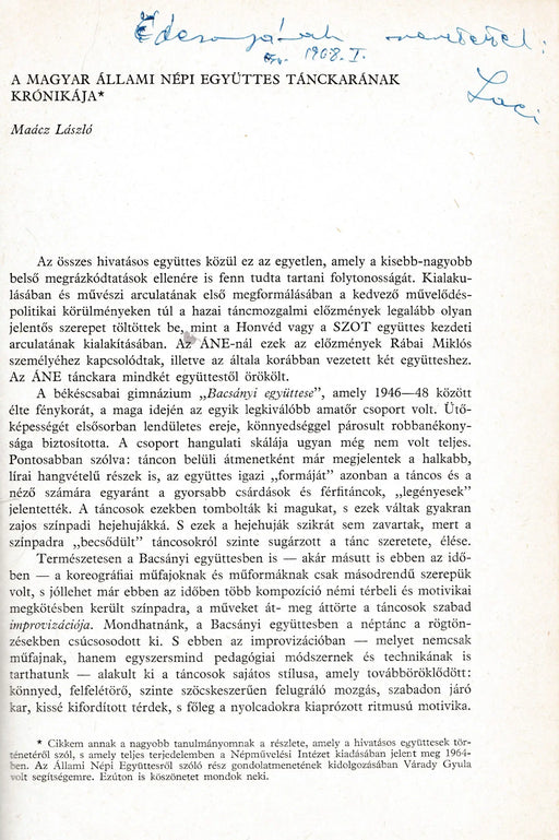 A Magyar Állami Népi Együttes tánckarának krónikája - Oskola Antikvárium