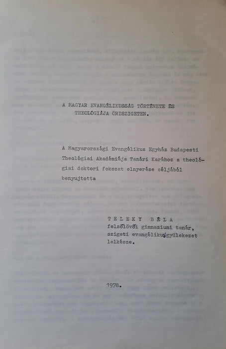 A magyar evangélikusság története és theológiája Őriszigeten - Oskola Antikvárium