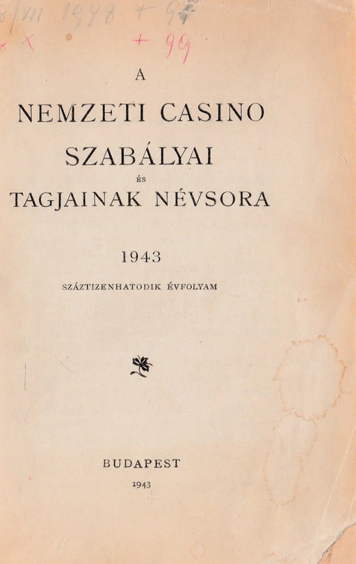 A Nemzeti Casino szabályai és tagjainak névsora - Oskola Antikvárium
