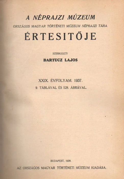 A Néprajzi Múzeum értesítője XXVIII - XXIX. évfolyam 1936 - 1937 - Oskola Antikvárium