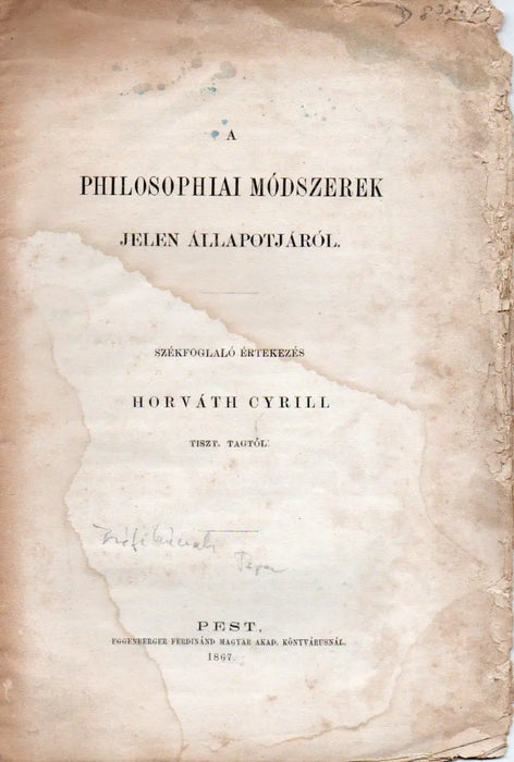 A philosophiai módszerek jelen állapotjáról - Oskola Antikvárium