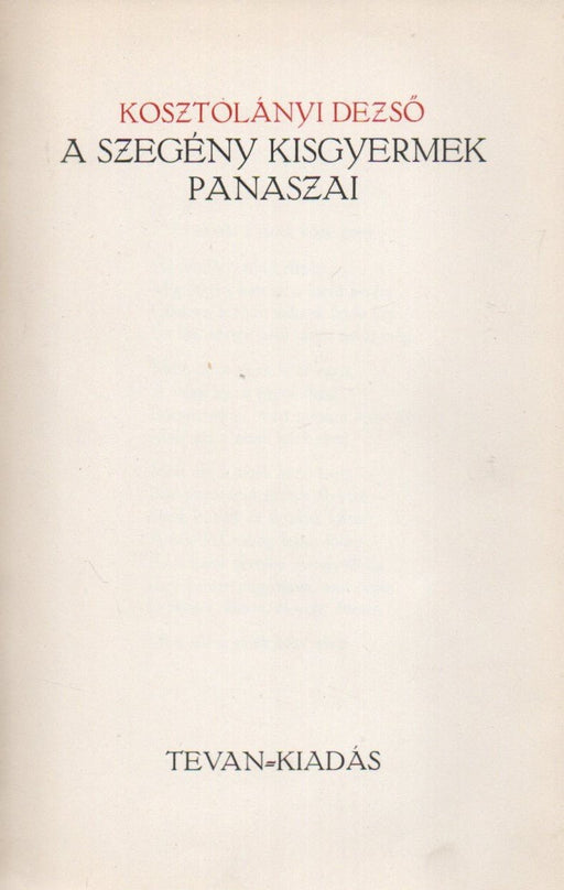 A szegény kisgyermek panaszai - Oskola Antikvárium