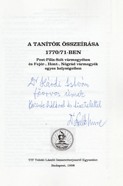 A tanítók összeírása 1770/71 - ben - Oskola Antikvárium