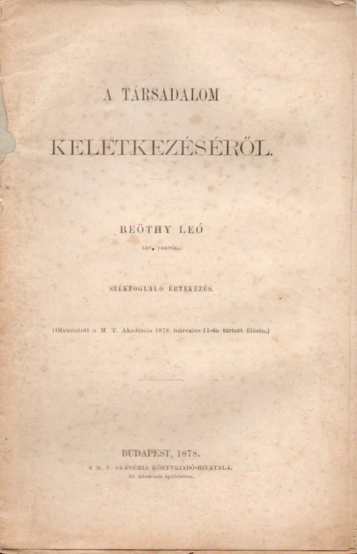 A társadalom keletkezéséről - Oskola Antikvárium