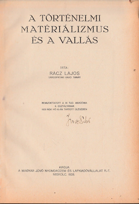 A történelmi matériálizmus és a vallás - Oskola Antikvárium