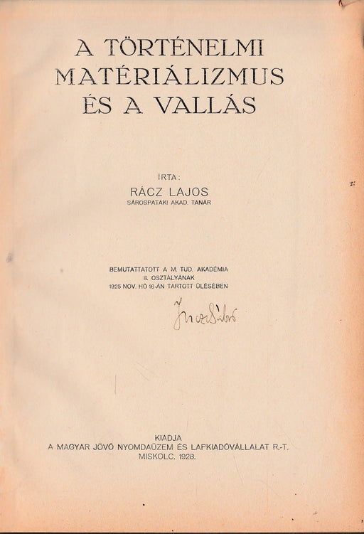 A történelmi matériálizmus és a vallás - Oskola Antikvárium