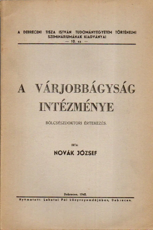 A várjobbágyság intézménye - Oskola Antikvárium