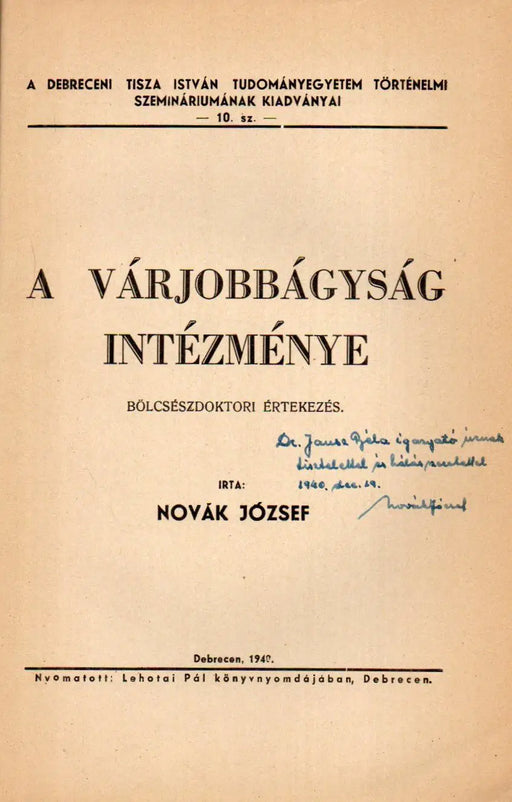 A várjobbágyság intézménye - Oskola Antikvárium