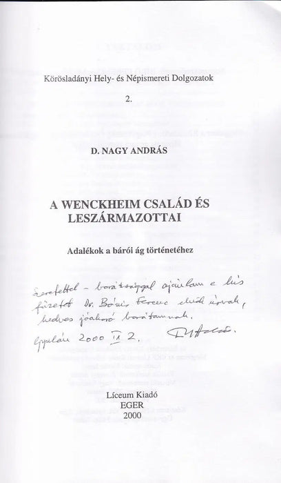 A Wenckheim család és leszármazottai - Oskola Antikvárium