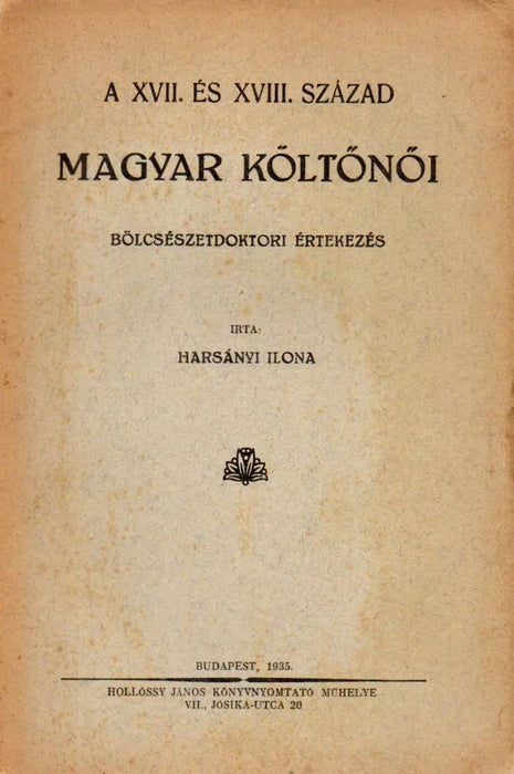 A XVII. és XVIII. század magyar költőnői - Oskola Antikvárium