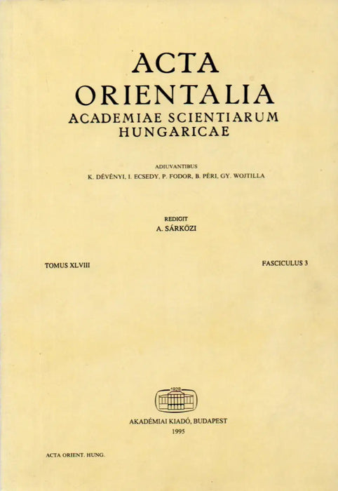 Acta Orientalia - Academiae Scientiarum Hungaricae XLVIII/3. - Oskola Antikvárium