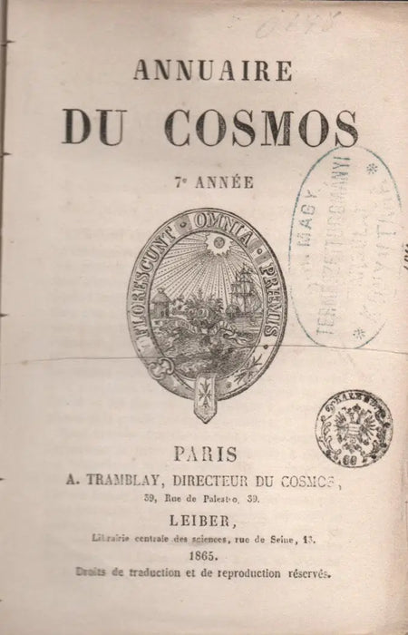 Annuaire du Cosmos 1865 - Oskola Antikvárium