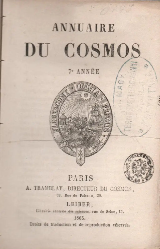 Annuaire du Cosmos 1865 - Oskola Antikvárium