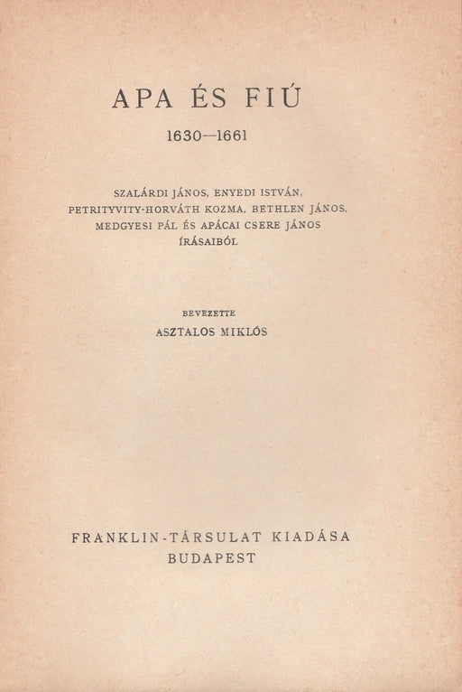 Apa és fiú - 1630 - 1661 - Oskola Antikvárium