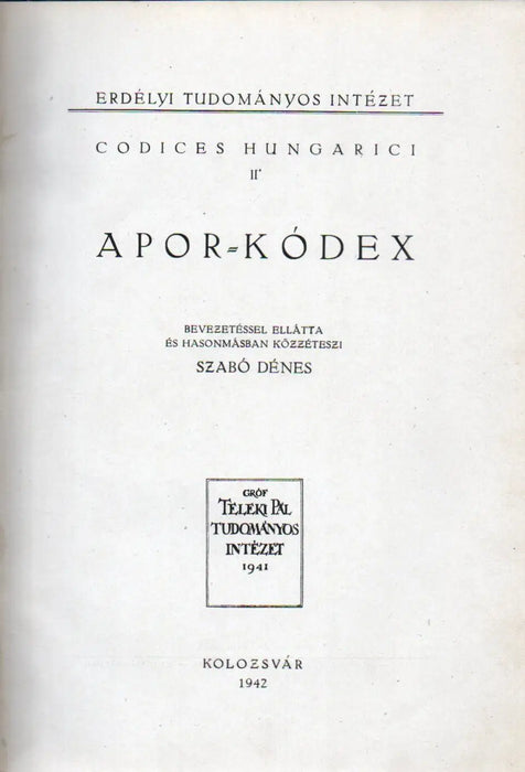 Apor - kódex - Oskola Antikvárium