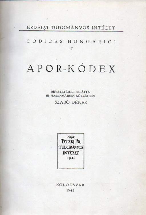 Apor - kódex - Oskola Antikvárium