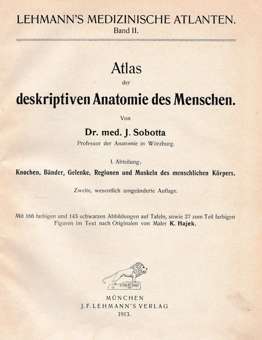 Atlas der deskriptiven Anatomie des Menschen - Lehmann's Medizinische Atlanten II. - Oskola Antikvárium