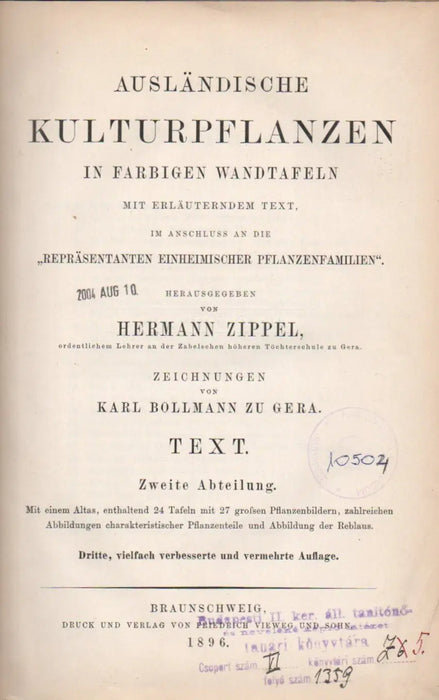 Ausländische Kulturpflanzen in farbigen Wandtafeln - Text I - III. - Oskola Antikvárium