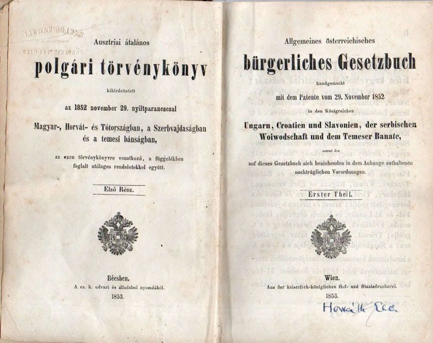 Ausztriai általános polgári törvénykönyv I - II. - Allgemeines österreichises bürgerliches Gesetzbuch I - II. - Oskola Antikvárium